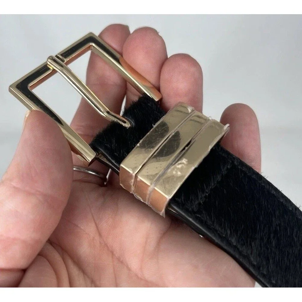 Vtg BANANA REPUBLIC COWHAIR COWHIDE WESTERN Leather Belt Woman XL Black USA